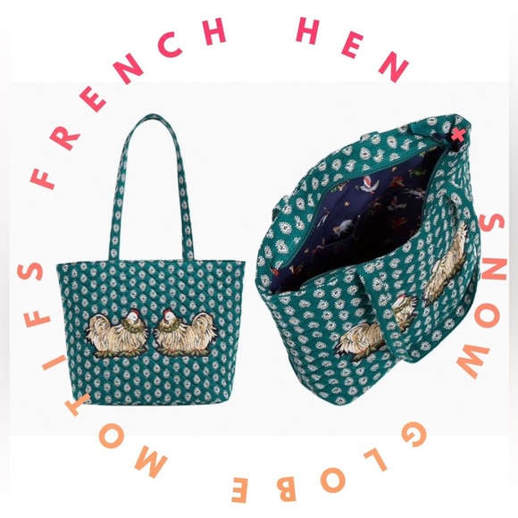 Vera Bradley Small Vera Tote Quilted Cotton ✨ French Hen + Snow Globe Motifs - Picture 1 of 16